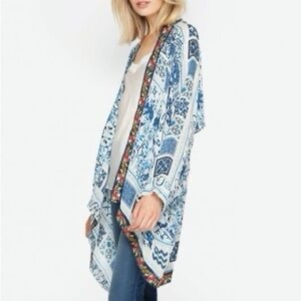 Johnny Was Power Scarf Kimono Blue & White size XS - Picture 3 of 5